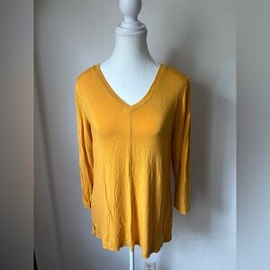 Lee Women's Yellow V-Neck Long Sleeve Top